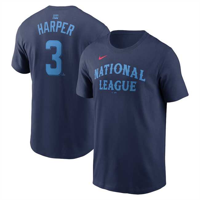 Men's National League #3 Bryce Harper Navy 2024 All-Star Name & Number T-Shirt,We sell and wholesale Men's National League #3 Bryce Harper Navy 2024 All-Star Name & Number T-Shirt on line form chian!